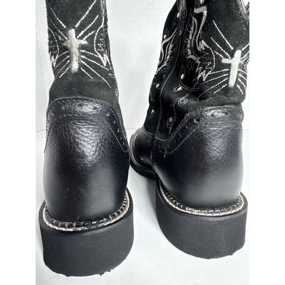 Justin Boots Black Gypsy Embroidered Square Toe Western L9977 Womens 8.5B - Picture 10 of 16